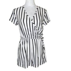 J for Justify Woman's Striped Faux Wrap Romper Twee Boho Chic Size Small